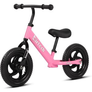 Birtech 12 Inch Toddler Balance Bike for Kids 2-6 Years Old, Adjustable Seat Height, Indoor Outdoor Toy Bicycle With No Pedals, Pink