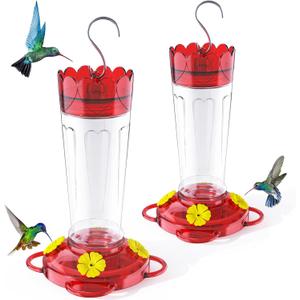 Hummingbird Feeders for Outdoors, 2 Pack 14 OZ Plastic Humming Bird Feeder with Ant Moat & Bee Guard, 4 Feeding Ports and Perches, Leak-Proof Hangging Nectar Feeders, Gifts for Women, Mom
