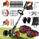 21V Cordless Weed Wacker, 2×4.0Ah Battery Powered Weed Trimmer, Electric Weed Eater with 3 Types Blades, Adjustable Cutting Height & Angle, Brush Cutter & Edger Lawn Tool for Garden Yard Care