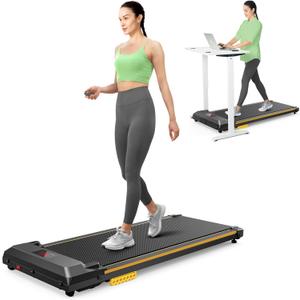 UREVO Under Desk Treadmill for Office Under Desk, Walking Pad 2 in 1 for Home/Office, Portable Walking Pad Treadmill with Remote Control, LED Display (Yellow)