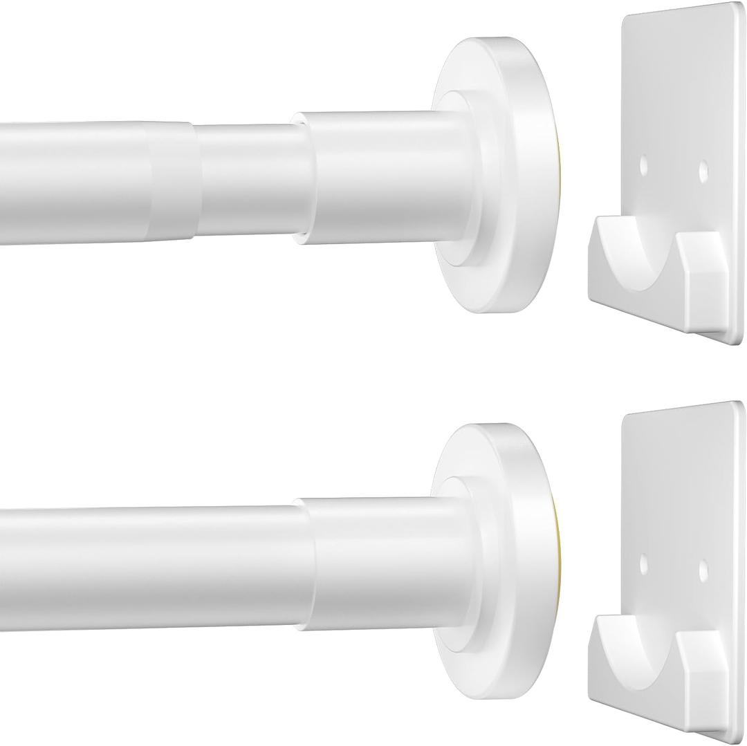 White Shower Curtain Rod,1 Inch Diameter Stainless Steel Adjustable Spring Tension Rods 32 to 80",with Holders,Anti-Slip,Curtain Rods No Drilling(1 Pack)