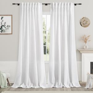 Nanspring Extra Long White Curtain 102 inches Long 2 Panels Set for Living Room Back Tab Modern Farmhouse Decor Cotton Textured Off White Sheer Linen Curtains 102 inch Length for Large Window, 52"W x 102"L