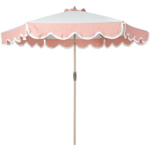 Tempera 9ft Scalloped Patio Umbrellas with Fringe, Market Umbrellas with Water-Resistant and Fade Resistant Canopy, 1.5" Wood Pole & Button Tilt.