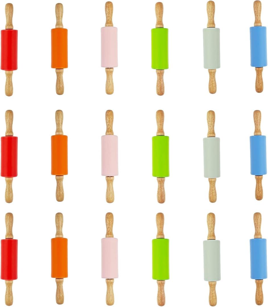 18 Pack Small Rolling Pin for Kids, 9 Inch Kids Rolling Pin for Home Kitchen (6 colors)