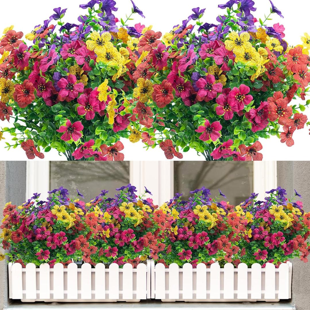Artificial Flowers for Outdoor,20 Bundle UV Resistant Fake Flower Outdoor Faux Flowers Plastic Plants Shrubs for Indoor Outside Garden Home Decor(Mix Colors)