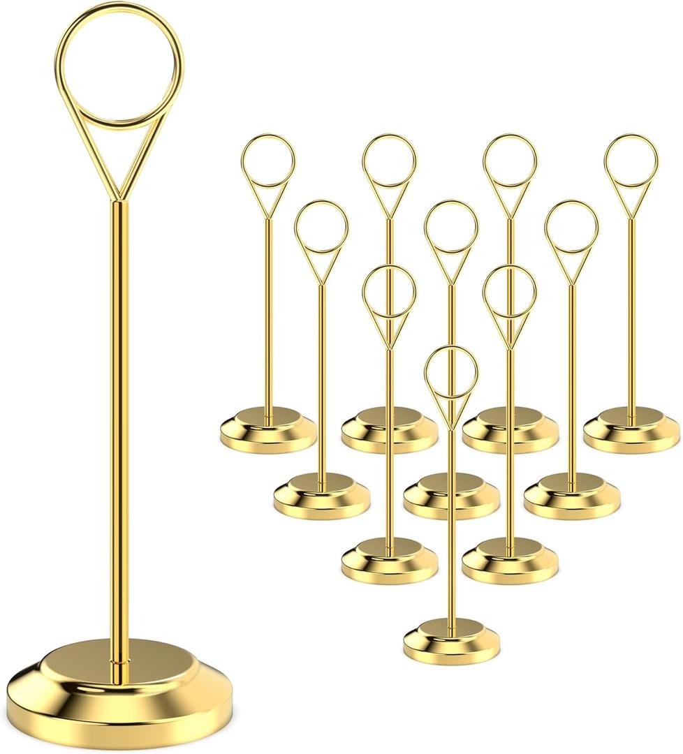 12 Pcs Gold Table Number Holders, 6 Inch Tall Place Card Holders for Table, Sturdy Photo Picture Holders with Anti-Tip Base for Wedding Reception, Party, and Event Centerpiece