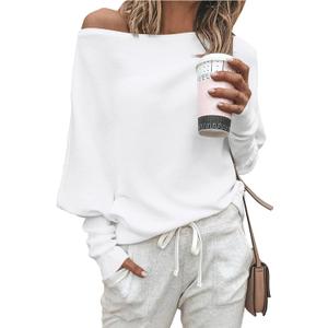 Zenlonr Women's Fall Sweaters 2025 Casual Long Batwing Sleeve Loose Off Shoulder Knit Pullovers Jumper Tops (X-Large, White)