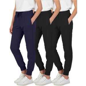 Real Essentials 3 Pack: Girls' Lounge Joggers Soft Athletic Performance Casual Sweatpants (Ages 7-16) (X-Small, Set 11)
