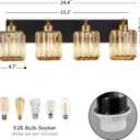 Modern Crystal Bathroom Vanity Light 4-Lights Modern Black Gold Crystal Bathroom Wall Light Over Mirror Vanity Light Fixtures