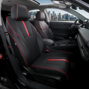 Custom Fit Seat Covers for Honda Accord 2023-2026, Fits 23-24 EX, 25-26 SE, 23-26 Sport Hybrid/EX-L Hybrid/Sport-L Hybrid/Touring Hybrid, PU Leather, Waterproof, Airbag Safe (Black+Red Line)