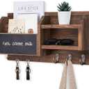 Mail and Key Holder  Wall Mount Key Hanger with Shelf and 7 Metal Hooks  Decorative Natural Paulownia Wood Entryway Organizer with Mounting Hardware (16.5W x 8.7H x 3.5D) (Brown)