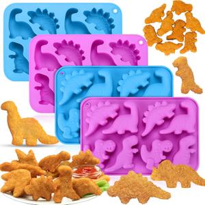 Palksky Dinosaur Molds Silicone, 4 Pcs Dinosaur Chicken Nuggets Molds, Dino Molds for Popsicle, Chocolate Candy Making