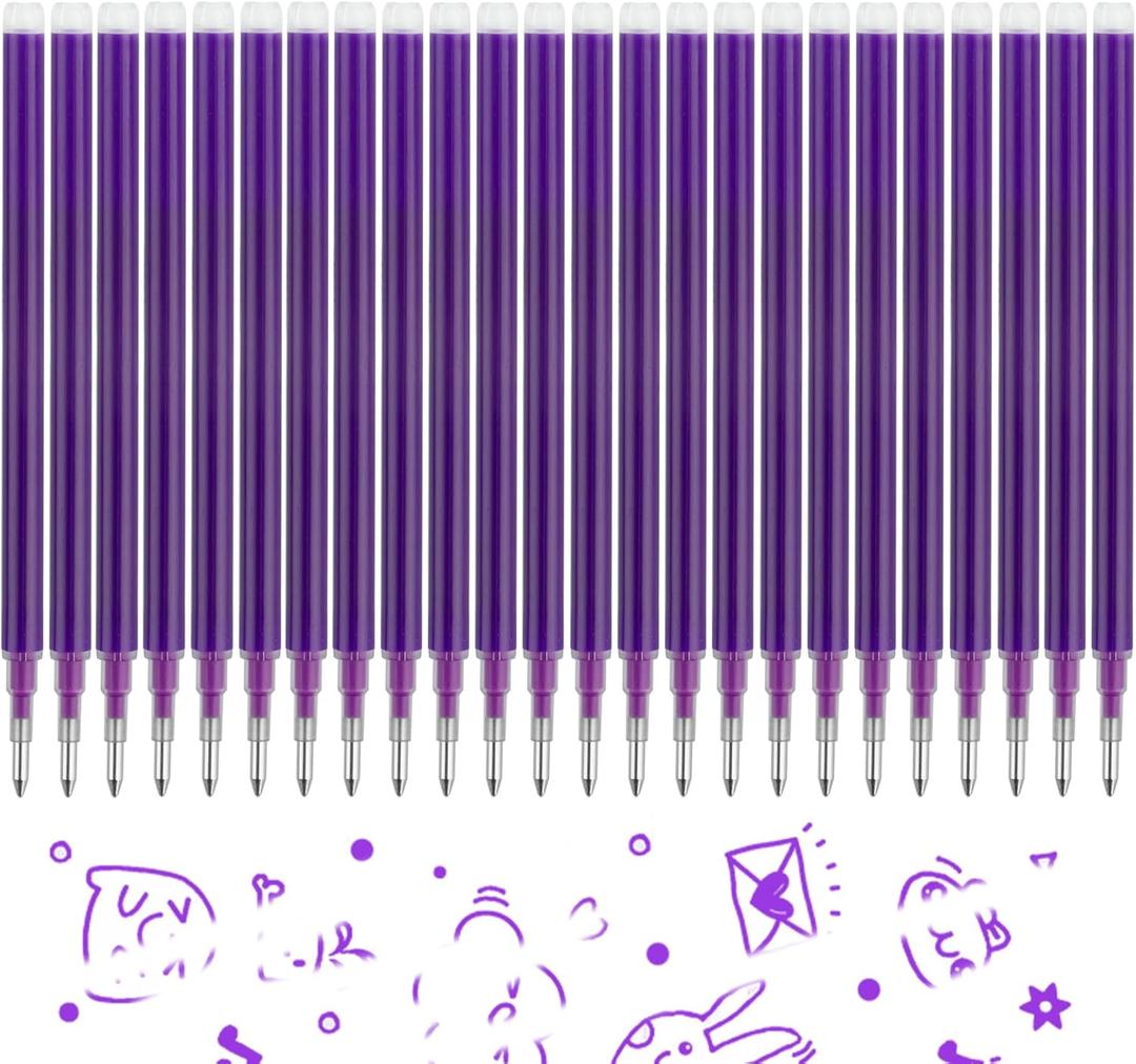 0.7 mm Erasable Gel Ink Pen Refills Compatible with Frixion Friction, Smooth Writing Multicolor Retractable Fine Point Pen Refill for School Office Home Art (Purple, 24)
