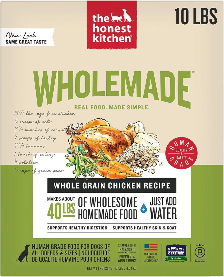 The Honest Kitchen Human Grade Wholemade Dehydrated Whole Grain Dog Food - Complete & Balanced Meal or Topper - Chicken 10 lb Box (EXP 03/17/26)
