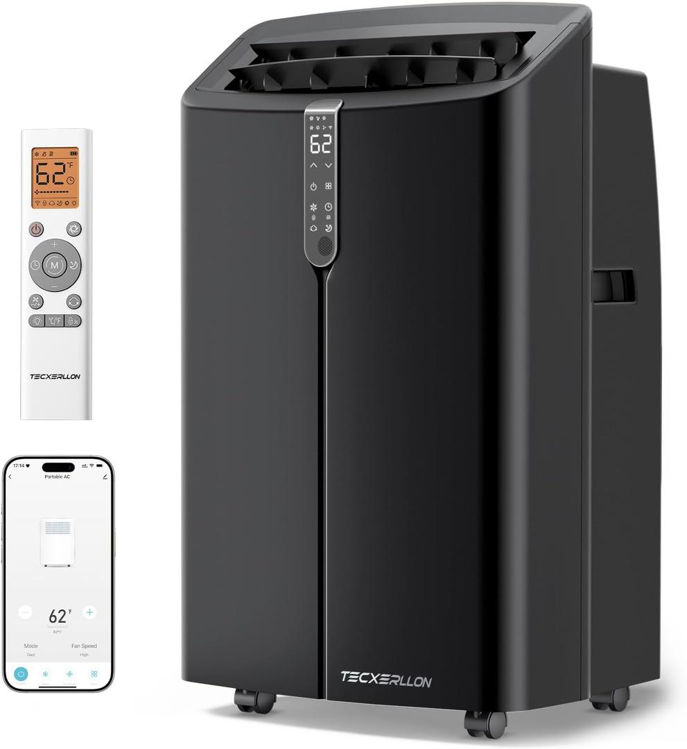 TECXERLLON 16000 BTU Portable Air Conditioners with App Control, Cools Up to 850 Sq.Ft, 4-in-1 Smart Portable AC Unit with Cooling, Dehumidifier, Fan & Sleep Mode, Self-Evaporating for Home & Office