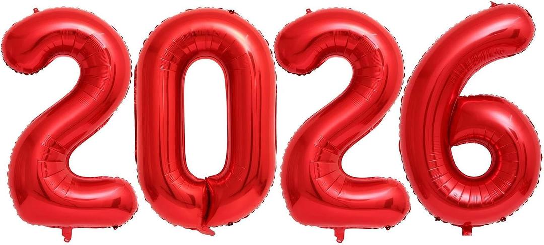 Red 2026 Balloons, 40 Inch 2026 Number Balloon Foil New Year Balloon Numbers for New Years Eve Party Graduation Party Decoration