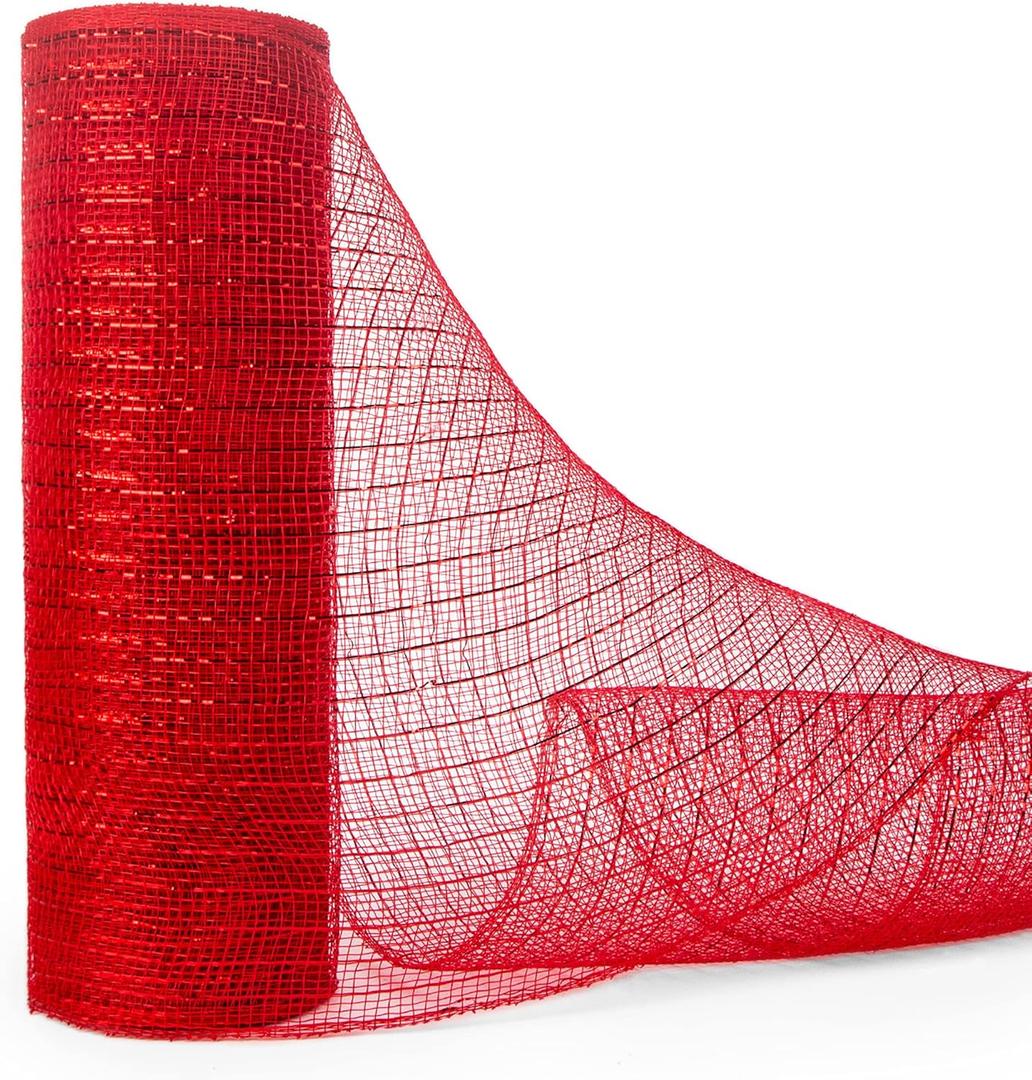 Ribbli Metallic Mesh Ribbon, 10 Inch x 30 Feet, Red Foil Mesh for Wreaths, Swags & Christmas Tree Decoration