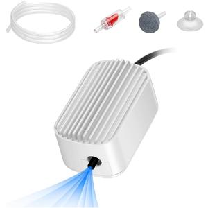 Quiet Aquarium Air Pump 3W/4.5W/5W/9W Fish Tank Oxygen Aerator Pump with Air Stone Airline Tubing Check Valve Aquarium Bubbler for 3-20 Gallon Fish Tanks, White