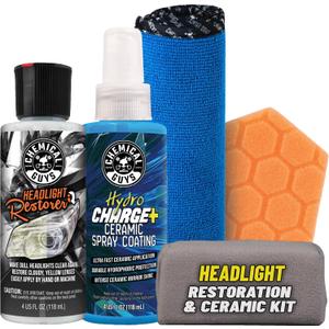 Chemical Guys Headlight Restoration & Ceramic Kit, Complete DIY Kit for Removing Yellowing & Oxidation, Includes Restoration Compound, HydroCharge With Microfiber & Applicator