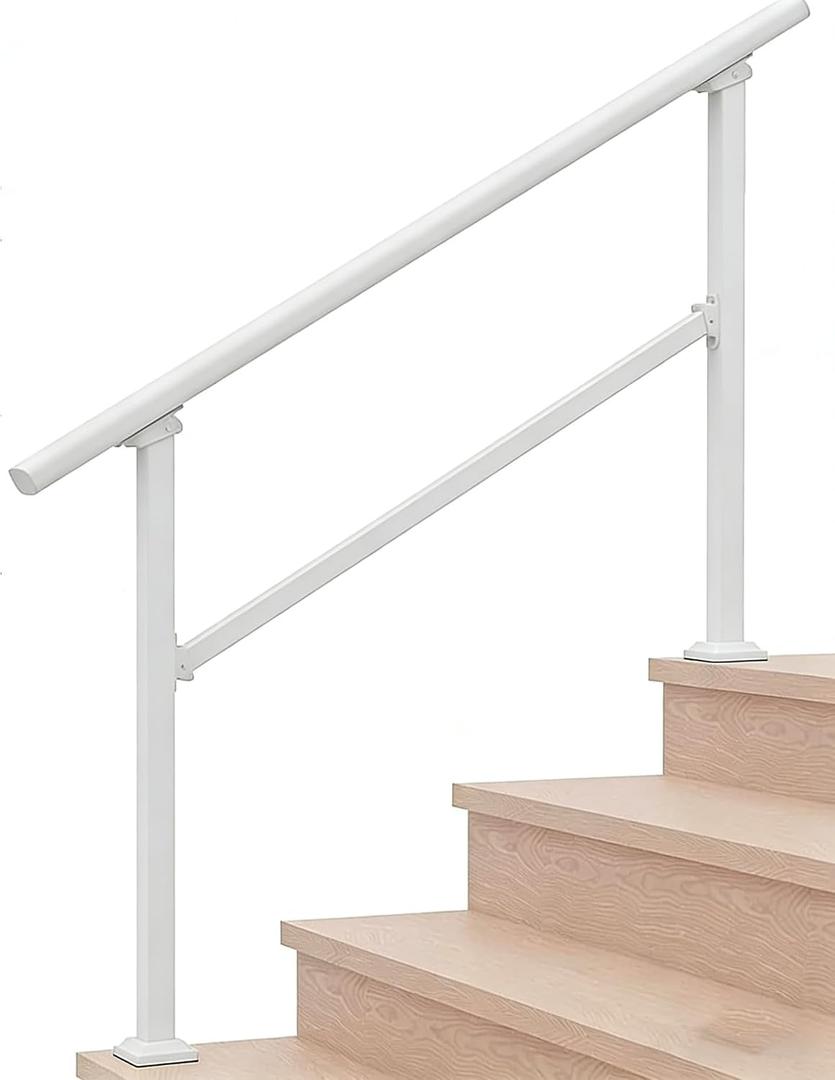 Hand Rails for Outdoor Steps, 5 Step Handrail & Indoor Stair Railing Kit, Railings for Outdoor Steps and Hand Rails for Seniors for Porch Railing & Deck Hand Rail, 4 to 5 Steps White Handrails