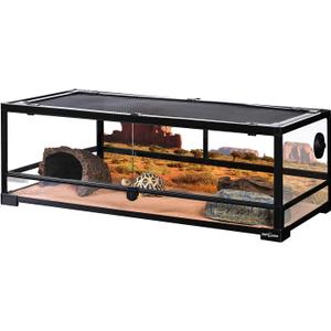 REPTI ZOO Full Glass 35 Gallon Reptile Tank, Front Opening Wide & Low Reptile Terrarium 36" x 18"x 12" for Lizard Gecko Tortoise Snake, Top Screen Ventilation & Anti Escape Lid