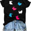 Easter Bunny Shirts for Women Happy Easter Shirts Funny Bunny Graphic Tees Easter Vacation Clothes Tops Black (Black, XXL)