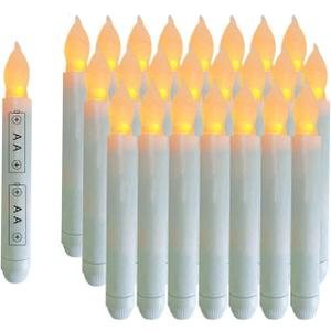 Pack of 24 Flameless Taper LED Candles - Battery Operated Flickering Ivory - Perfect for Wedding, Christmas, Parties - 6.5 Inch - White Plastic (Set of 24Yellow)
