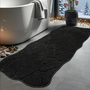 Large Bathroom Rugs Runner, 24x59 Extra Soft Absorbent Shaggy Long Bath Mats, Non-Slip Machine Washable Modern Bath Carpet Runner for Bathroom Laundry Room Kitchen (Black)