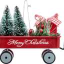 DEMDACO Here Comes Santa Claus Merry Christmas Red, Green 4 x 4 Inch Metal Handmade, Festive Holiday Dcor, Sisal Brush Tree, Decoration Christmas Tree Hanging Ornament, Red Wagon