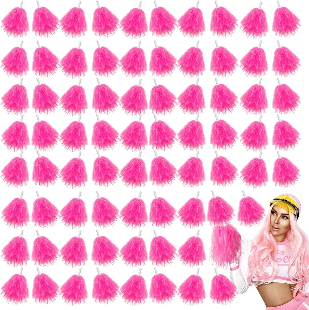 Meooeck 80 Pcs Cheerleading Pom Poms Sports Dance Spirit Cheer Pompoms with Handles Plastic Cheerleader Stuff for Sport Game Gymnastics Football Basketball Sports Team Dance Club Party