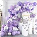 Pateeha Purple Balloon Arch Kit 140Pcs Lavender Balloons Garland Kit Butterfly Baby Shower Decorations Metallic Silver Lilac Balloons 12Pcs Butterfly Stickers for Birthday Party Decorations