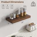 20 Inch Floating Shelves for Wall, 8 Inch Deep Floating Shelf for Storage & Display, Rustic Wall Mounted Shelf with Invisible Brackets for Living Room, Kitchen, Bathroom, Home Decor, Set of 2, Walnut