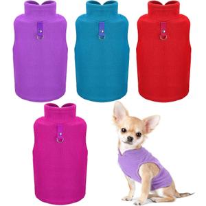 SATINIOR 4 Pieces Stretch Fleece Dog Sweater Polyester Warmer Vest Pullover Jacket with D-Ring Leash Cold Weather Coat Hoodie for Small and Medium Dogs(S,Purple, Blue, Rose, Red)