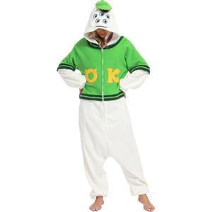 NAITOKE Adult Animal Onesie Halloween Costume Cosplay One-Piece Pajamas Women Man Teens (Small, Green White)