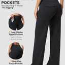 Casei Women's Wide Leg Yoga Pants with Zipper Pockets - High Waisted Travel Dress Pants, Casual Stretchy Adjustable Hem S