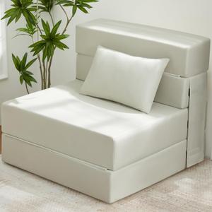 KINGYES 3 in 1 Foldable Sofa Bed, Folding Sleeper Chair with Back Cushion, Convertible Chair Bed Sleeper for Adults, Beige (Modern-1 pack)