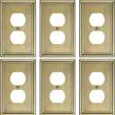 6-Pack Single Duplex Outlet Cover Plate, Decorative Antique Brass Switch Plates and Outlet Covers, Metal Wall Plates for Electrical Outlets, 1 Gang Receptacle Cover, Corrosion Resistant