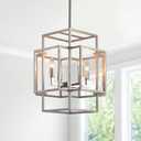 16.5" Farmhouse Chandelier, 4-Light Silver Lantern Pendant Light Fixture, Modern Foyer Lighting Fixtures, Large Chandeliers for High Ceilings, Industrial Pendant Lights for Dining Room, Entryway