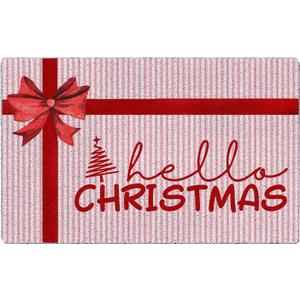 Red and White Striped Christmas Door Mat, Merry Bow Doormat Indoor Outdoor Entrance Entryway, Xmas Tree Ribbon Welcome Mats for Front Porch, 30x18 Inches
