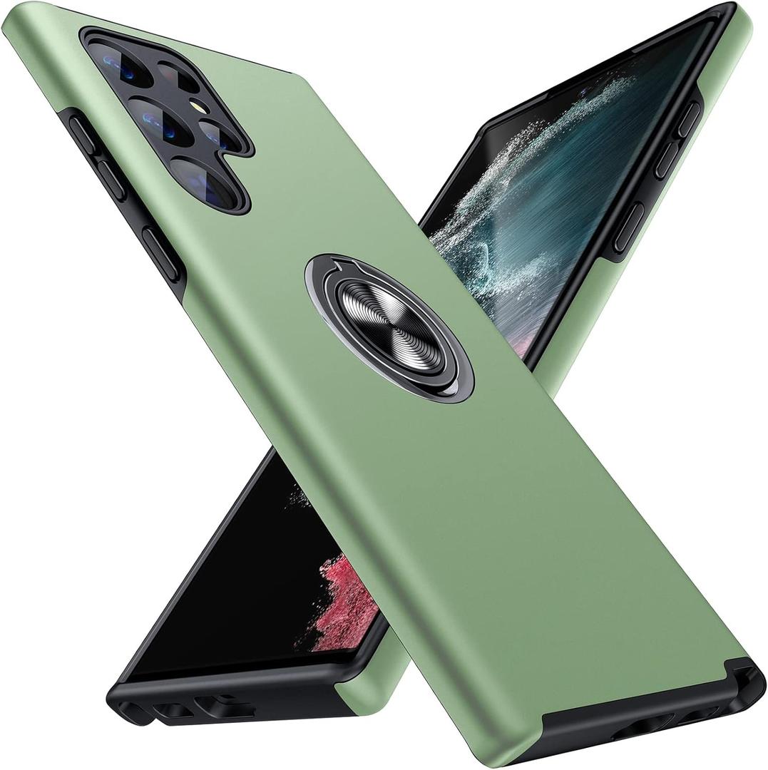 JAME for Samsung Galaxy S22 Ultra Case, Slim Soft Bumper Protective Case For Samsung S22 Ultra Cover, with Invisible Ring Holder Kickstand for Galaxy S22 Ultra Case, Army Green