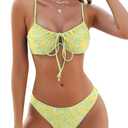 ZAFUL Women High Cut Bikini Sets String Sexy Swimsuit Two Piece Underwire Bathing Suit Brazilian Cheeky Cut Out Cute Swimwear (Yellow) XL