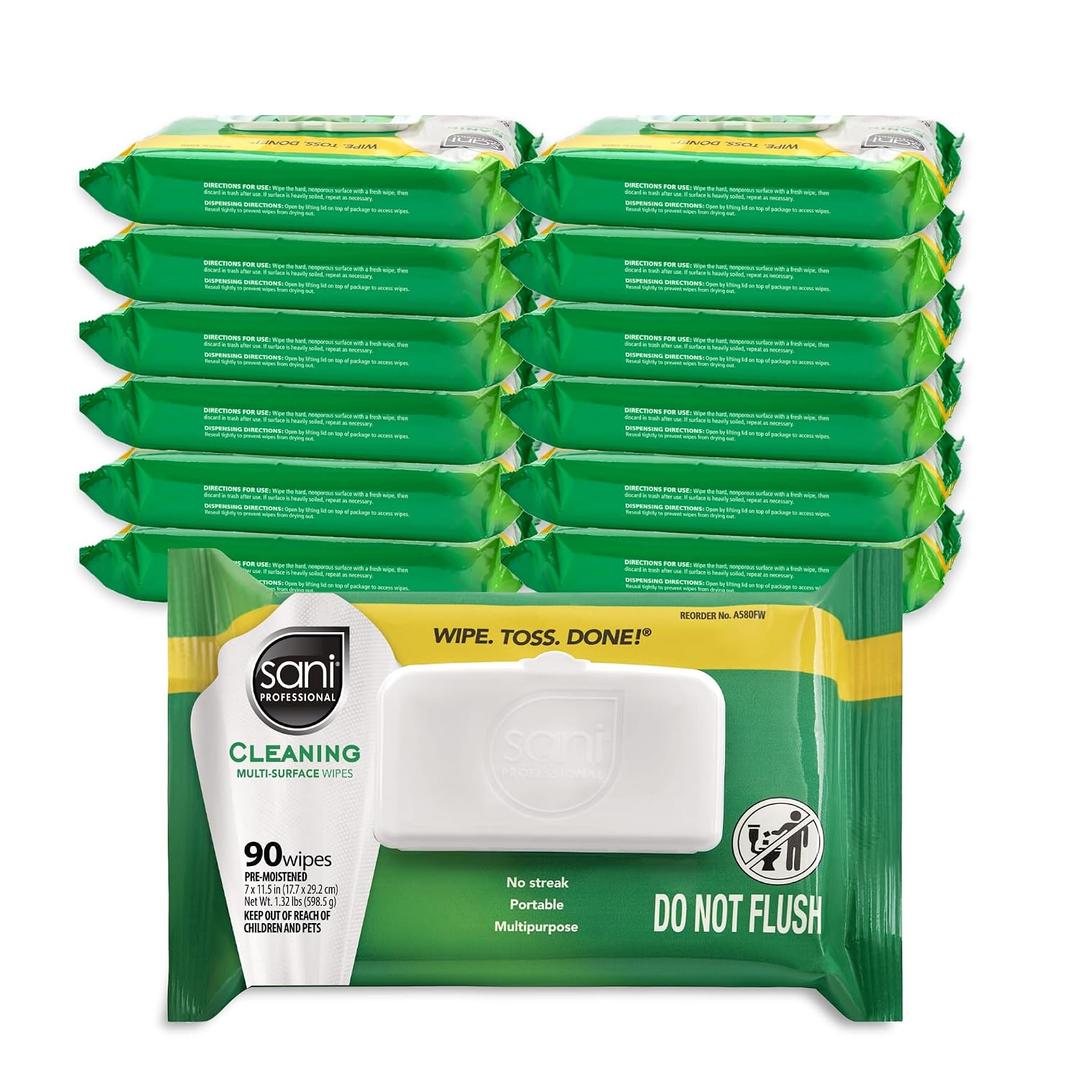 PDI Sani-Professional Cleaning Wipe, Multi-Surface, Fresh Scent, Degreasing, Non - Streak, For Kitchen, Restaurant Tables, Glass, Treated Wood, 90 Count, Pack of 12 (1080 Total Wipes)