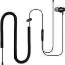 Extra Long Earbuds for TV & PC, with 12FT Spring Coiled Extension Cable, Volume Control & Mic, in-Ear Wired Headphones for 3.5mm Audio Output Devices, ChanGeek CGS06