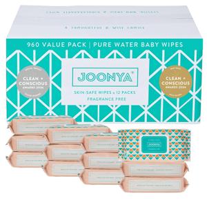 JOONYA Unscented Baby Wipes  Plant-Based, Fragrance-Free Bulk Diaper Wipes | Hypoallergenic, Non-Toxic & Biodegradable Wet Wipes for Sensitive Newborn Skin | 12 Packs of 80 Wipes (960 Total)