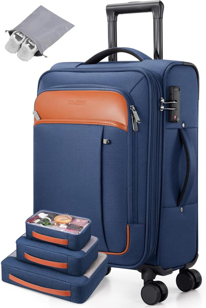 Softside Expandable Carry On Luggage, 20in Carry on Suitcase with Wheels
22x14x9 Airline Approved Luggage with TSA Lock/Front-Access 15.6in Device Compartment/4 Packing Bags For Travel Business Trip