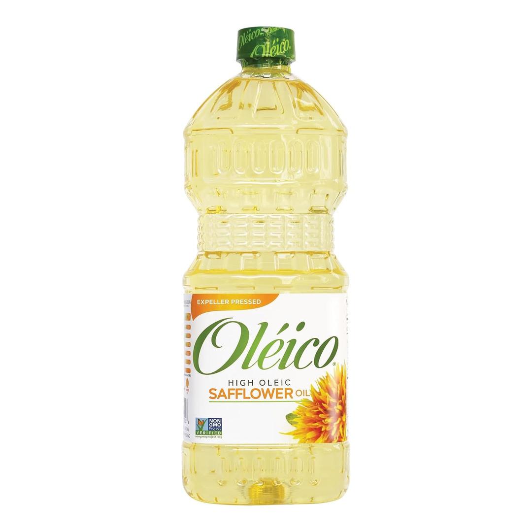 Oleico - High Oleic, Non GMO Certified, Kosher Verified, Expeller Pressed, High Heat Stable Safflower Oil, Bottle of 32.3 fl oz (EXP 04/22/28)