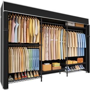 Ulif E13C Pro Heavy Duty Closet Organizer SystemFreestanding Clothing Racks for Hanging ClothesAdjustable Garment Rack 75" W x16 D x77 H Hold 1000lbsBlack Rack with Black Dustproof Cover