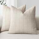 Foindtower Set of 2 Decorative Linen Check Throw Pillow Covers Neutral Farmhouse Vintage Cushion Covers Modern Boho Home Decor For Sofa Chair Couch Bedroom Living Room Outdoor,24×24 Inch,Natural Beige
