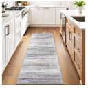 2x10 Washable Runner Rugs for Hallway: Easy-to-Clean Abstract Runners for Entryway Kitchen Dining Room- Stain and Water Resistant Rugs with Non-Slip Backing - Soft Low-Pile Carpet Beige Grey