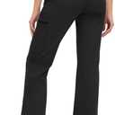 Yoga Scrub Pants Women High-Rise Straight Leg Uniform Cargo Bottom with Yoga Waistband,5 Pockets & 4-Way Stretch (Black, XXL)